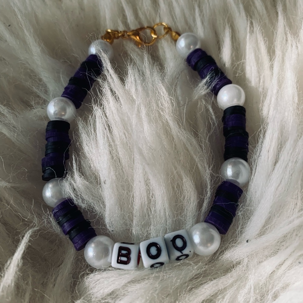Home made bracelets, Halloween based purple and black!